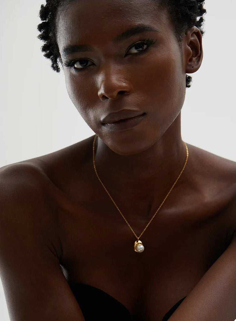 Minimalist Pearl Charm Jewelry Set - Ecru