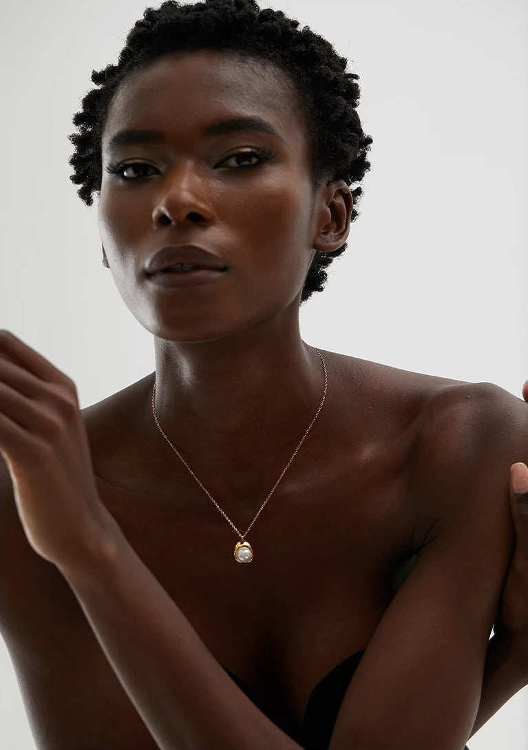 Minimalist Pearl Charm Jewelry Set - Ecru