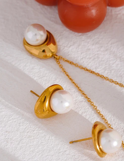 Minimalist Pearl Charm Jewelry Set - Ecru