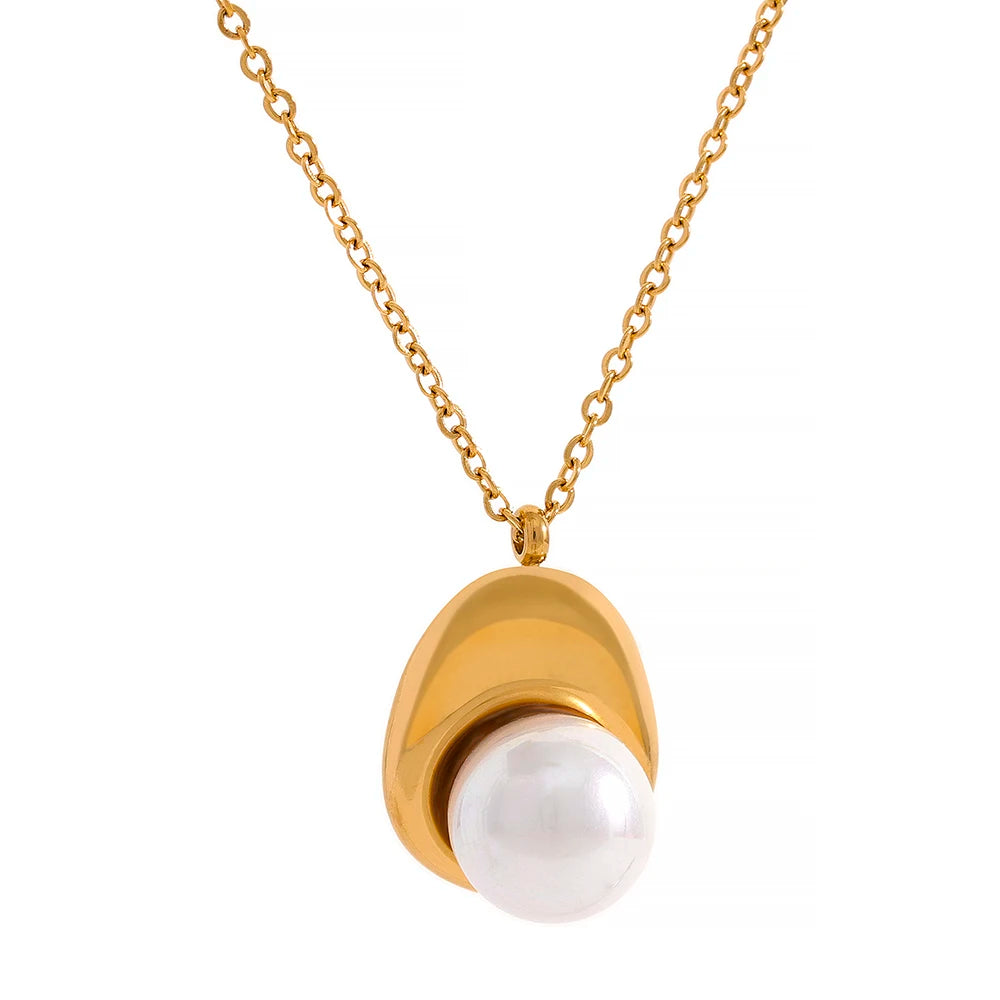 Minimalist Pearl Charm Jewelry Set, Necklace - Ecru