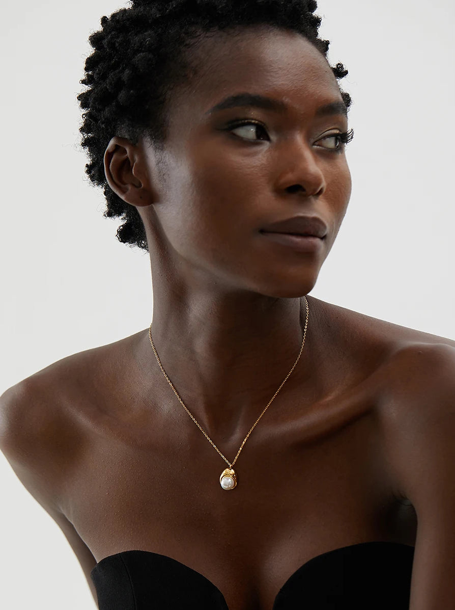Minimalist Pearl Charm Jewelry Set - Ecru