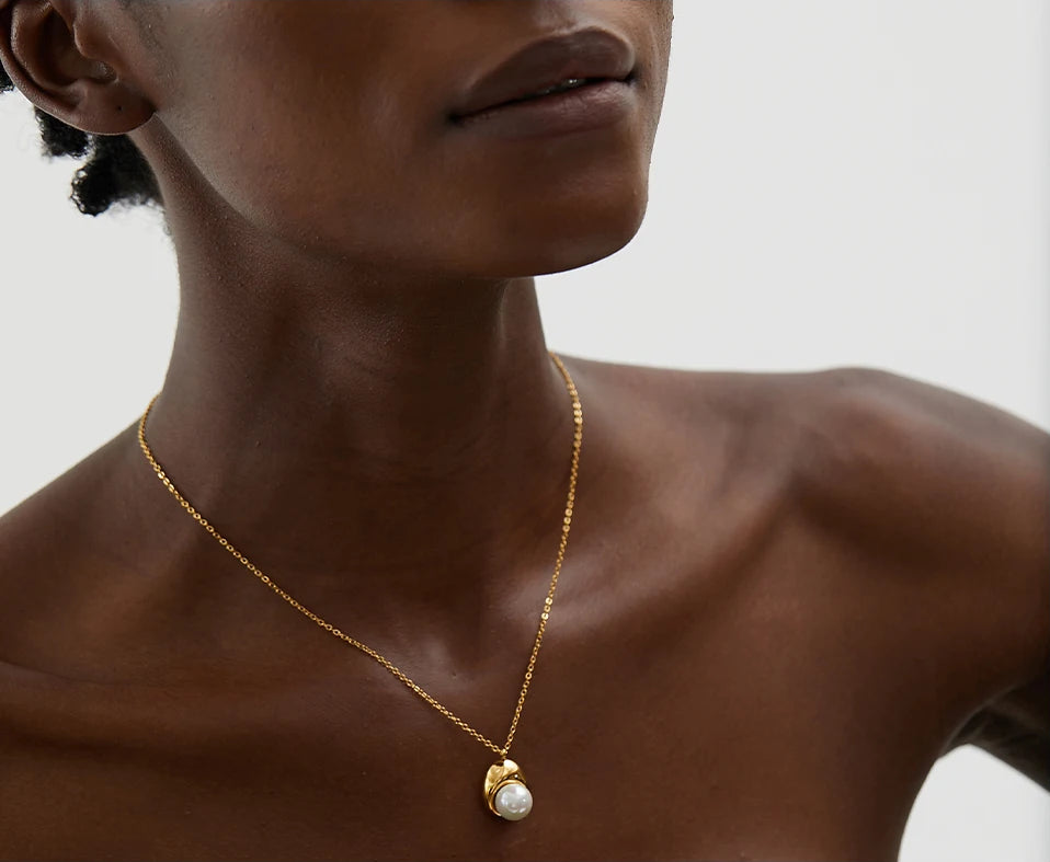 Minimalist Pearl Charm Jewelry Set - Ecru