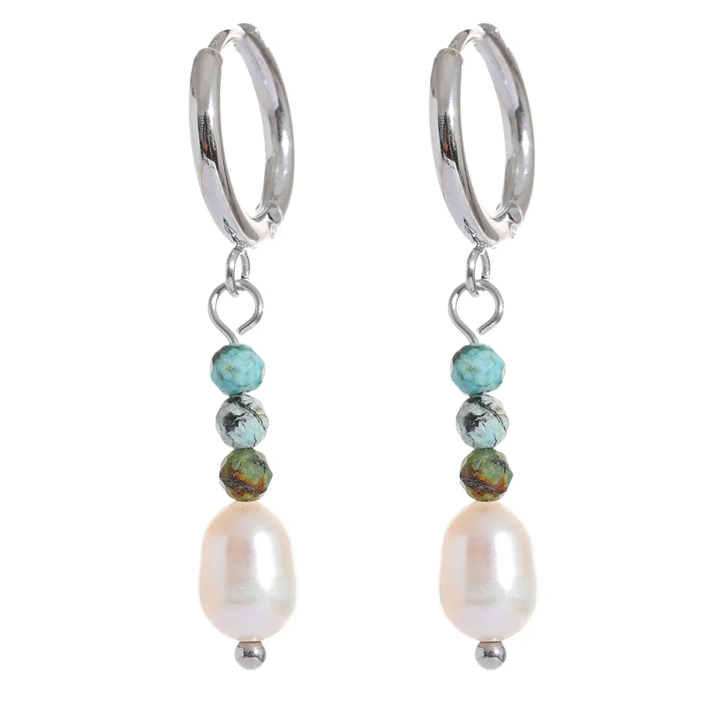 Natural Stone Freshwater Pearl Earrings - Ecru