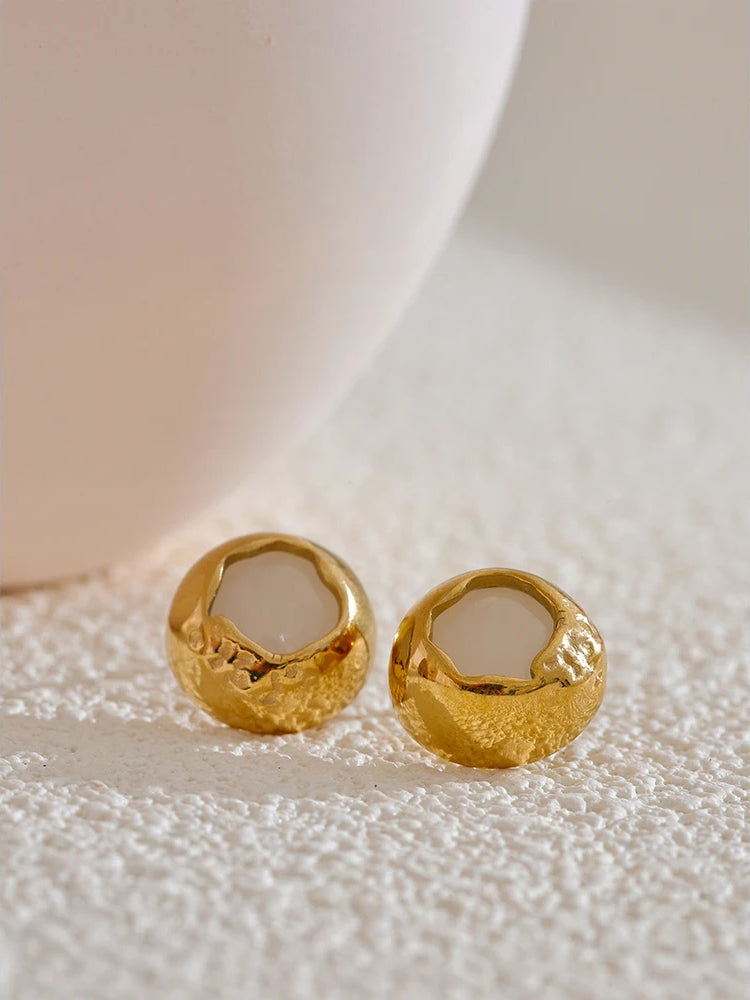 Natural Stone Premium Stud Earrings - Ecru
