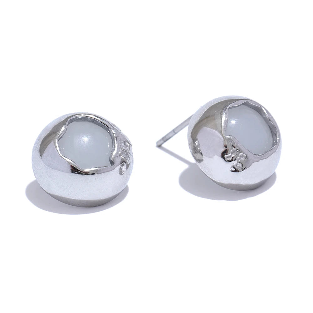 Natural Stone Premium Stud Earrings - Ecru