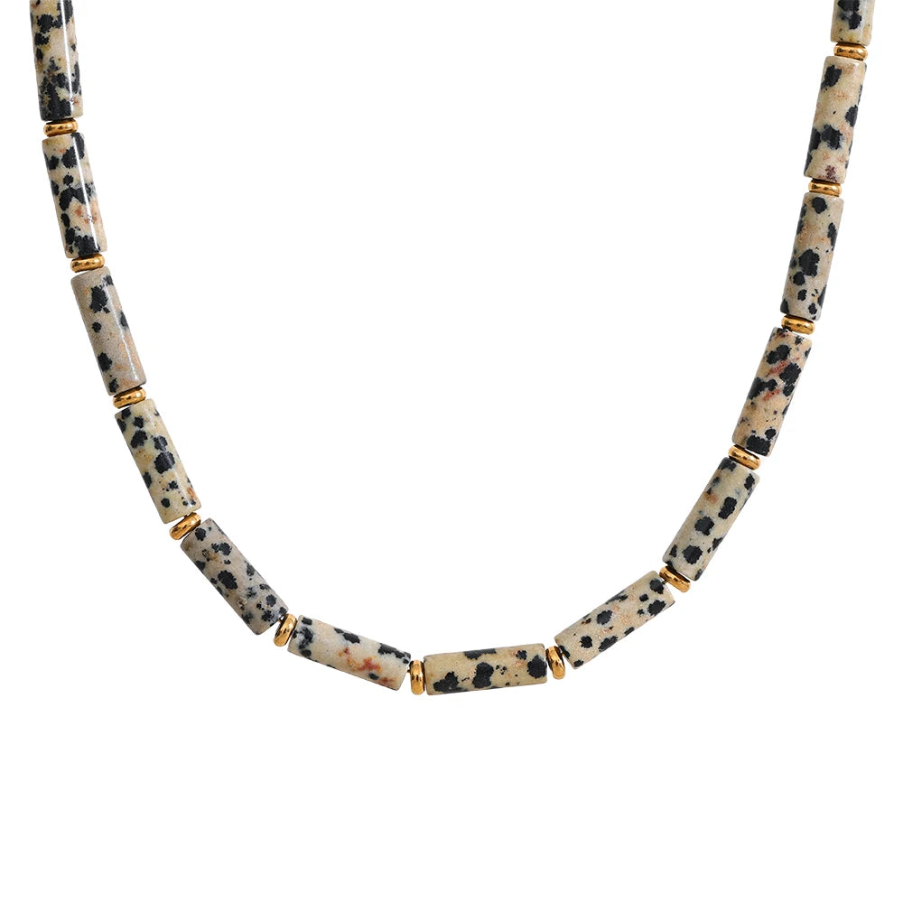 Natural Stone Unique Statement Necklace - Ecru
