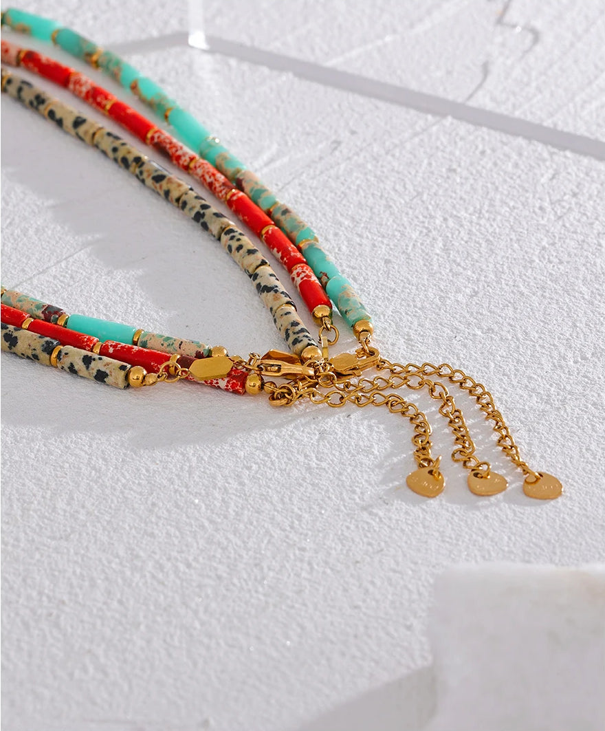 Natural Stone Unique Statement Necklace - Ecru