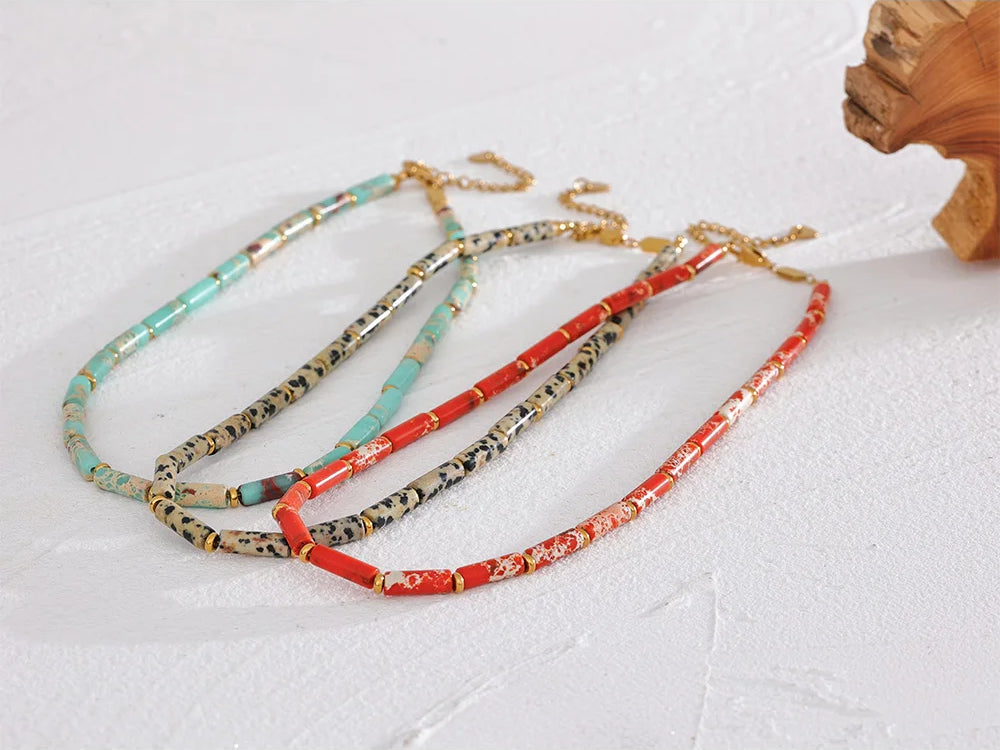 Natural Stone Unique Statement Necklace - Ecru