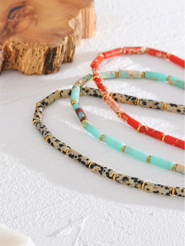 Natural Stone Unique Statement Necklace - Ecru