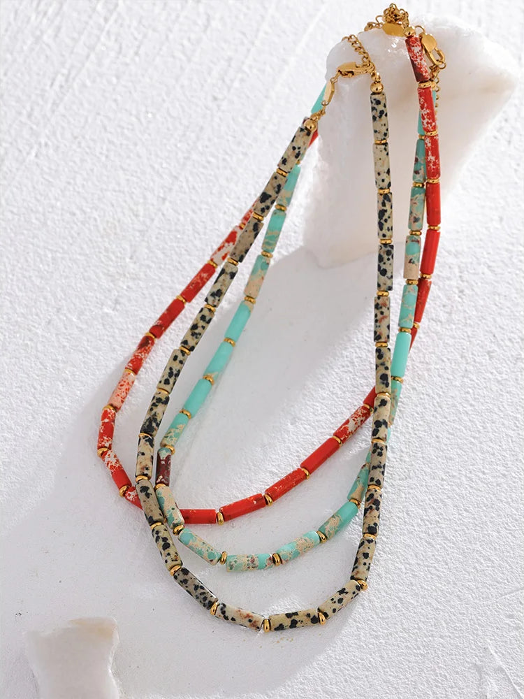 Natural Stone Unique Statement Necklace - Ecru