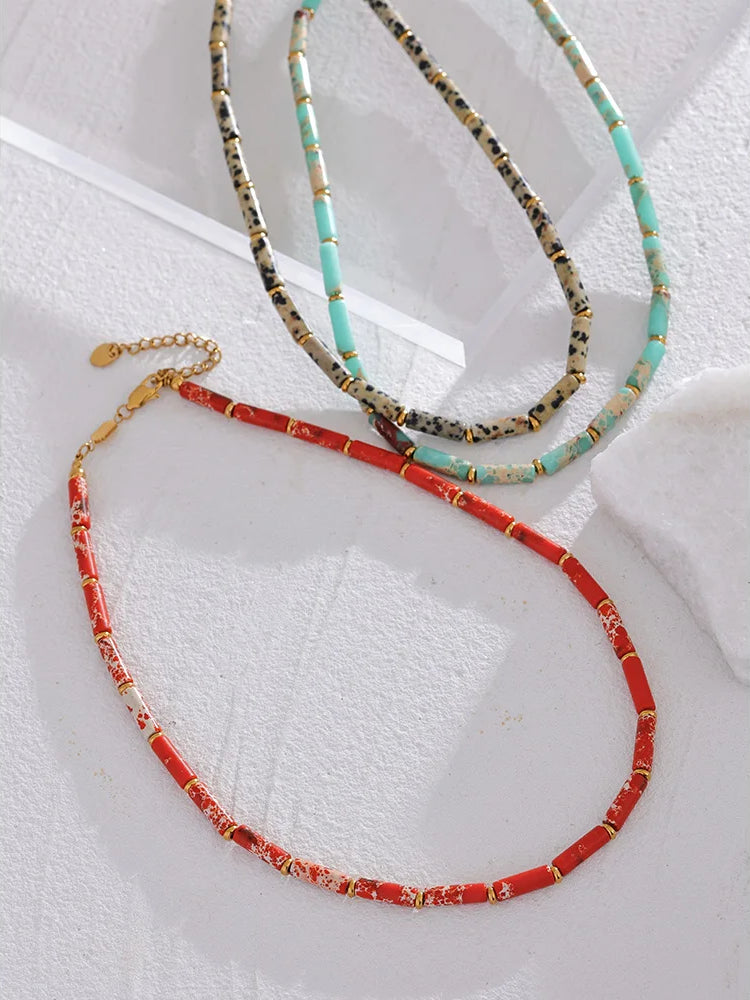 Natural Stone Unique Statement Necklace - Ecru