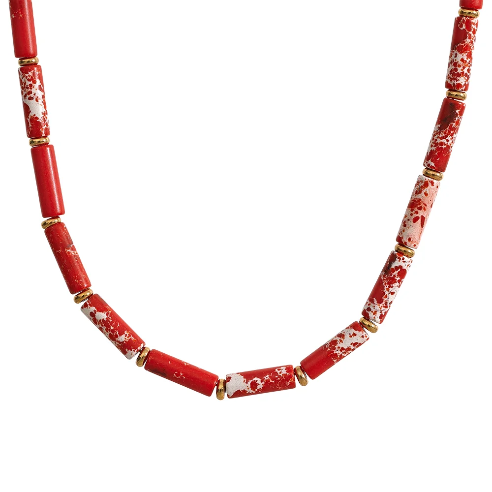 Natural Stone Unique Statement Necklace - Ecru