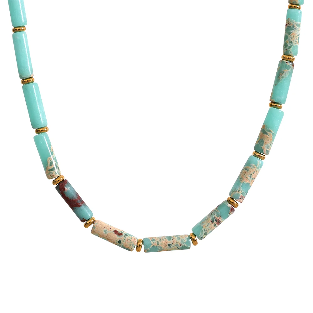 Natural Stone Unique Statement Necklace - Ecru