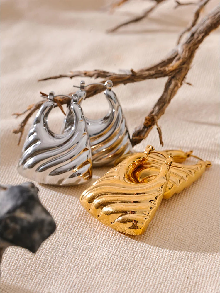 Premium Chunky Textured Hoop Earrings - Ecru