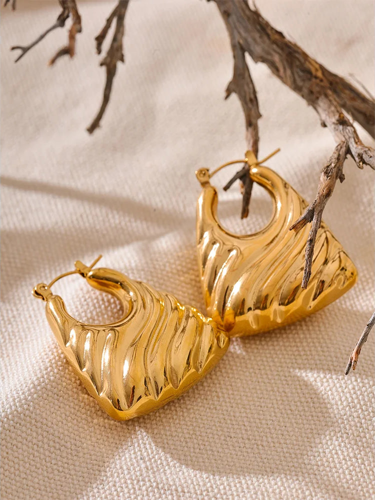 Premium Chunky Textured Hoop Earrings - Ecru