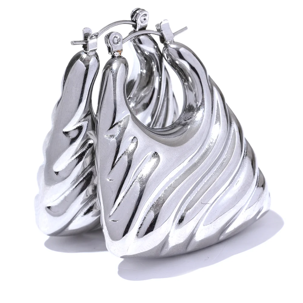Premium Chunky Textured Hoop Earrings - Ecru