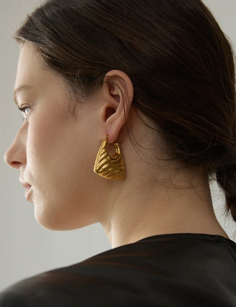 Premium Chunky Textured Hoop Earrings - Ecru
