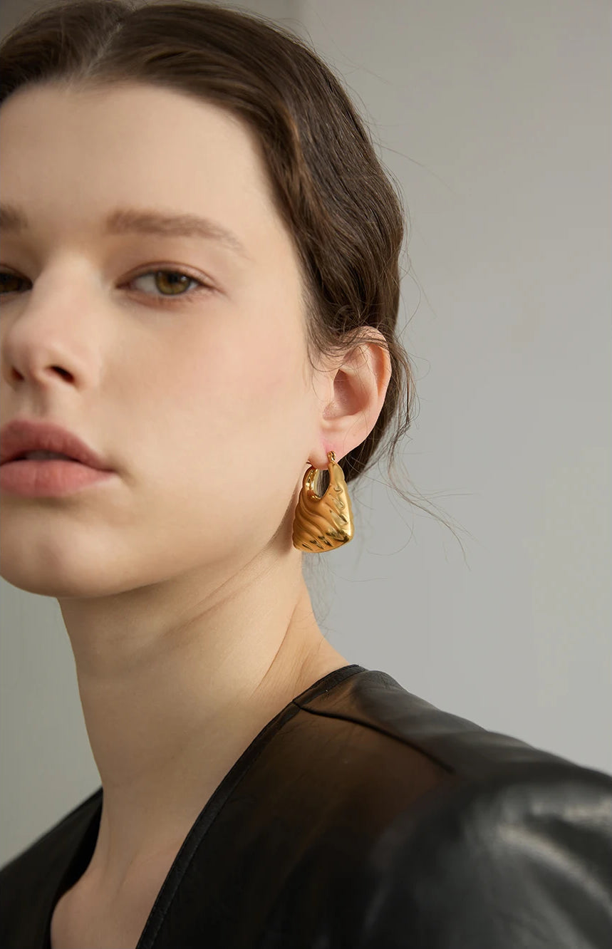 Premium Chunky Textured Hoop Earrings - Ecru