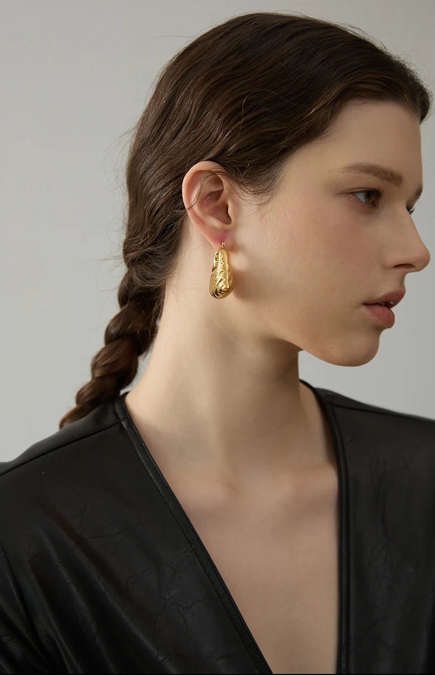 Premium Chunky Textured Hoop Earrings - Ecru
