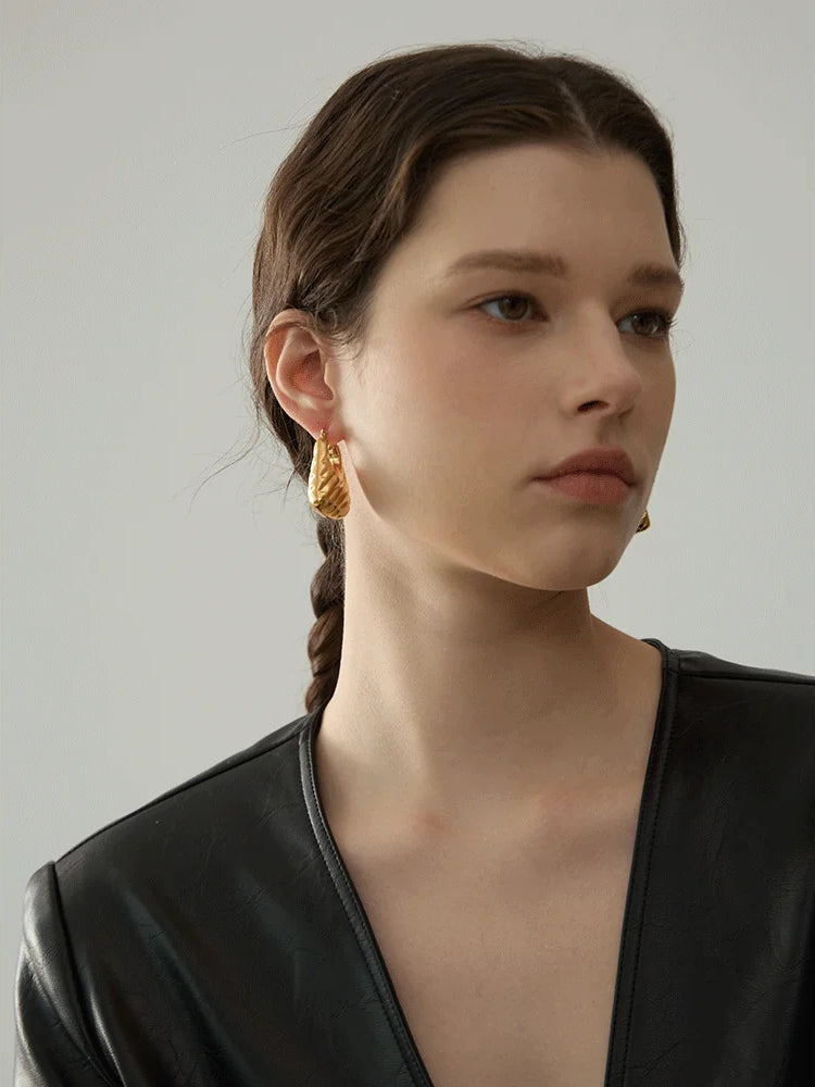 Premium Chunky Textured Hoop Earrings - Ecru