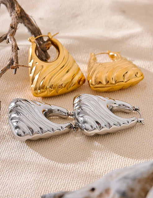 Premium Chunky Textured Hoop Earrings - Ecru