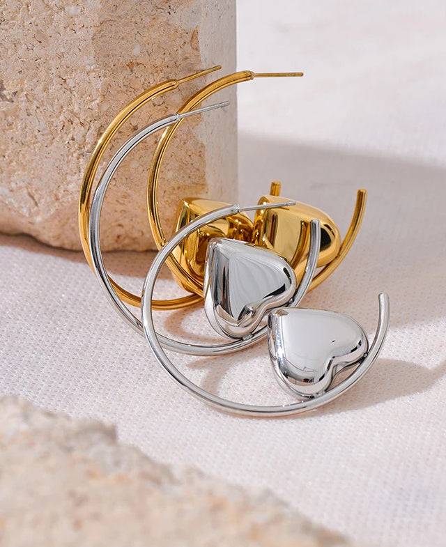 Refined Heart Hoop Statement Earrings - Ecru