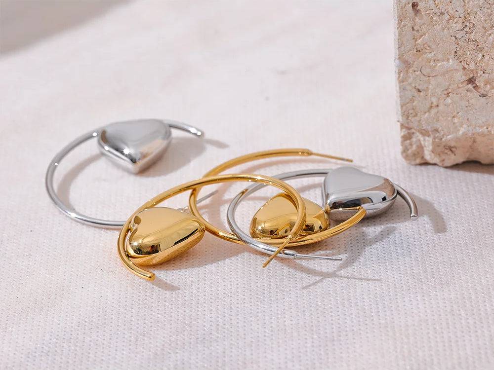 Refined Heart Hoop Statement Earrings - Ecru