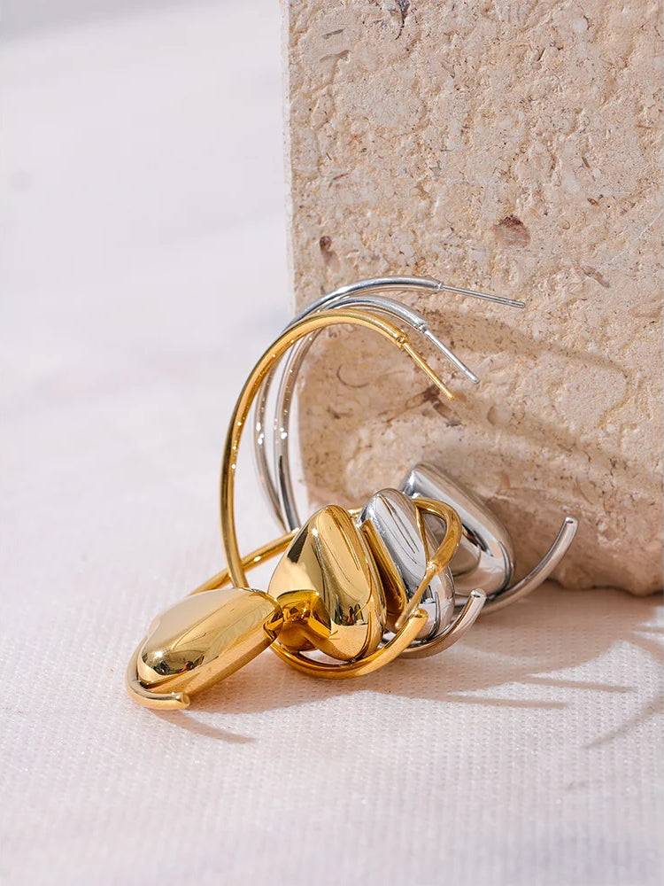 Refined Heart Hoop Statement Earrings - Ecru