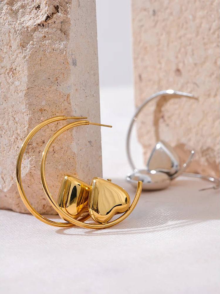 Refined Heart Hoop Statement Earrings - Ecru