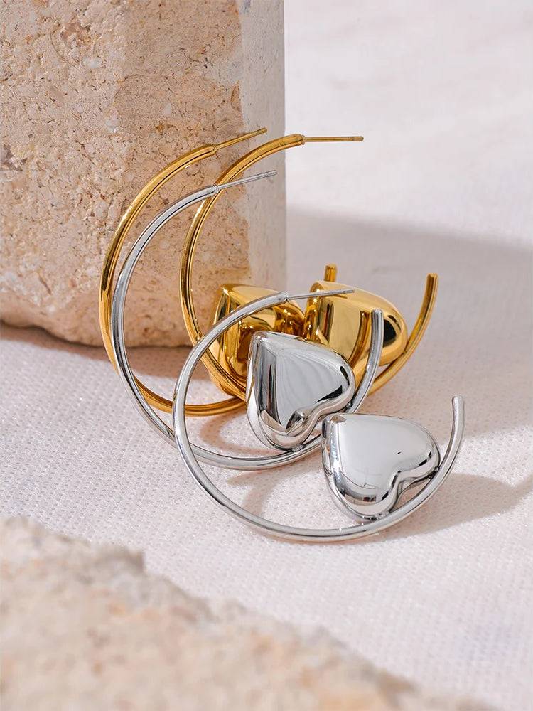 Refined Heart Hoop Statement Earrings - Ecru