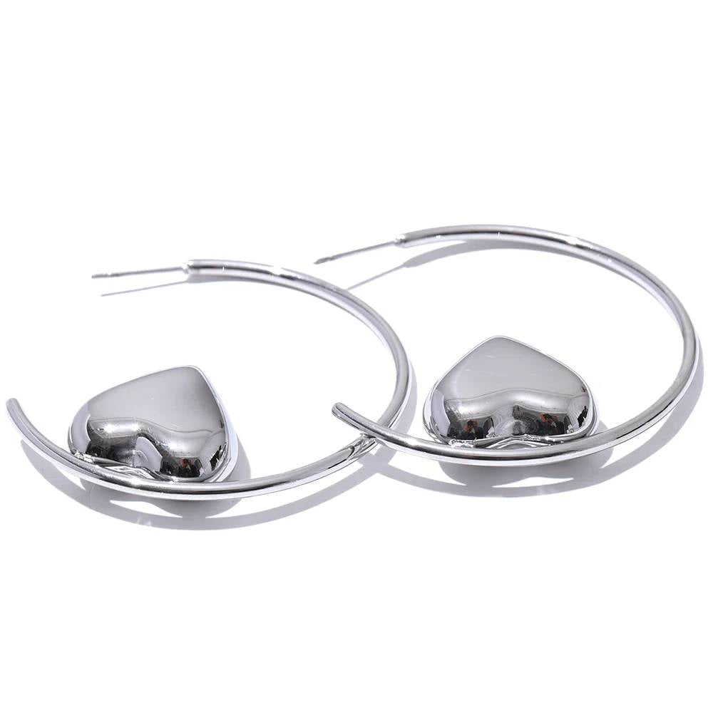 Refined Heart Hoop Statement Earrings - Ecru