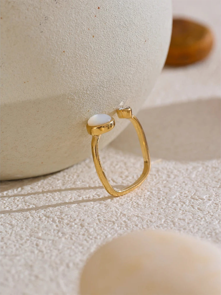 Refined Shell Adjustable Modern Ring - Ecru