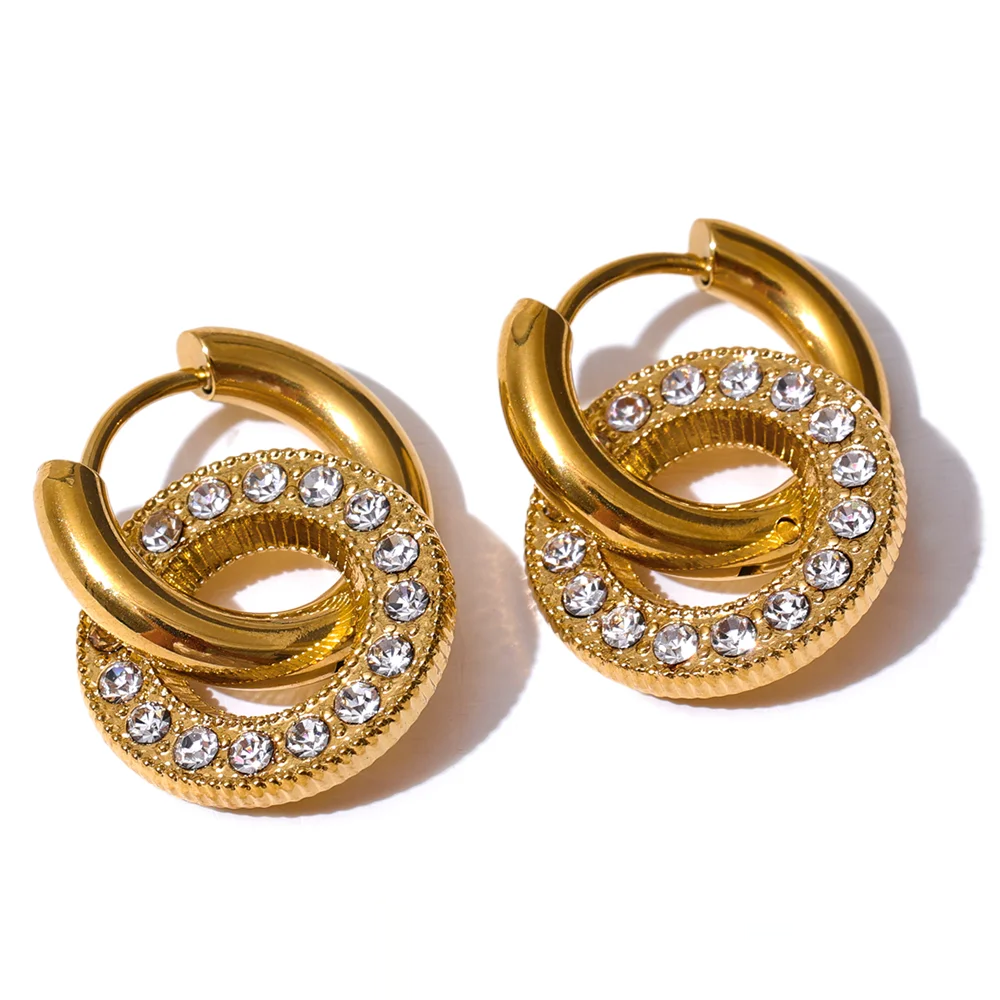 Round Drop Dangle Zircon Earrings - Ecru