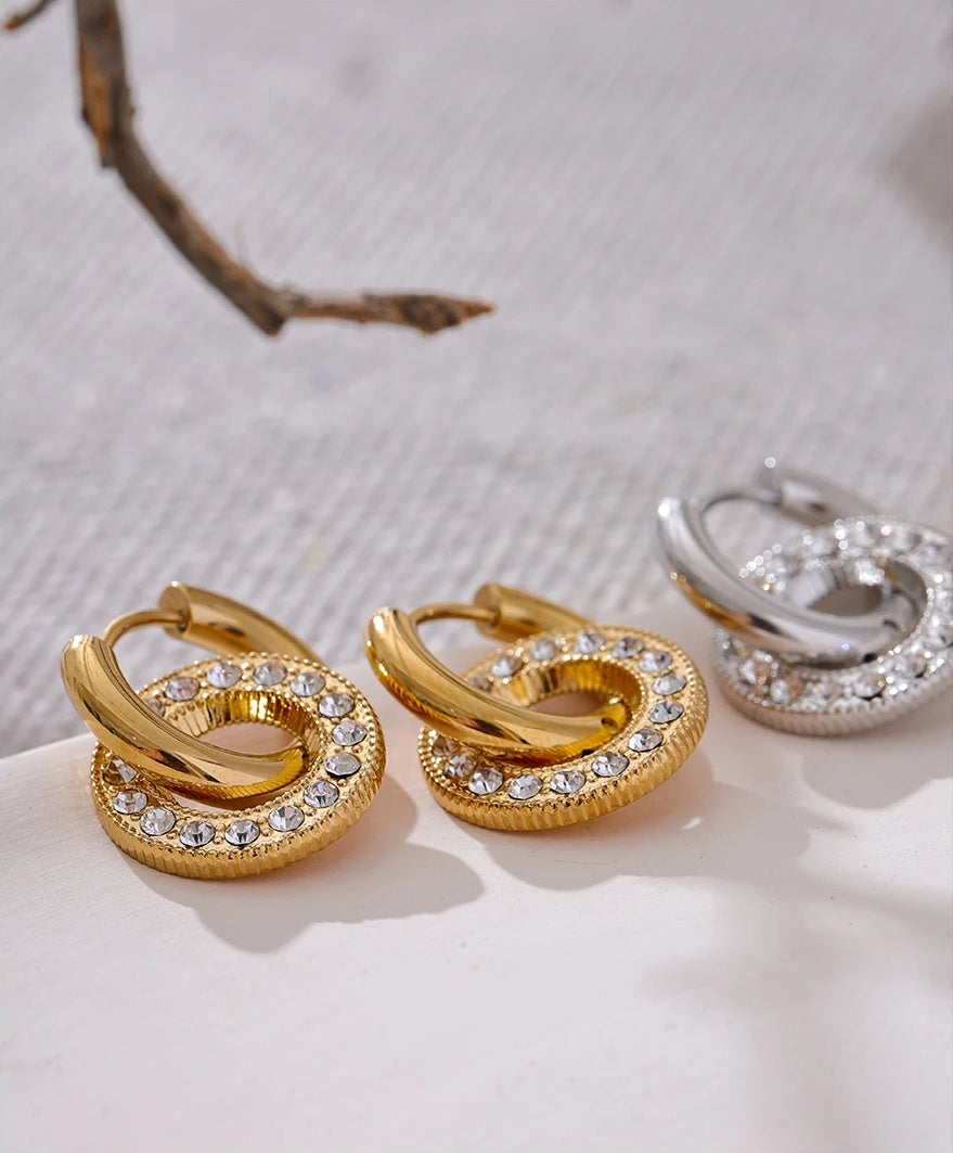 Round Drop Dangle Zircon Earrings - Ecru
