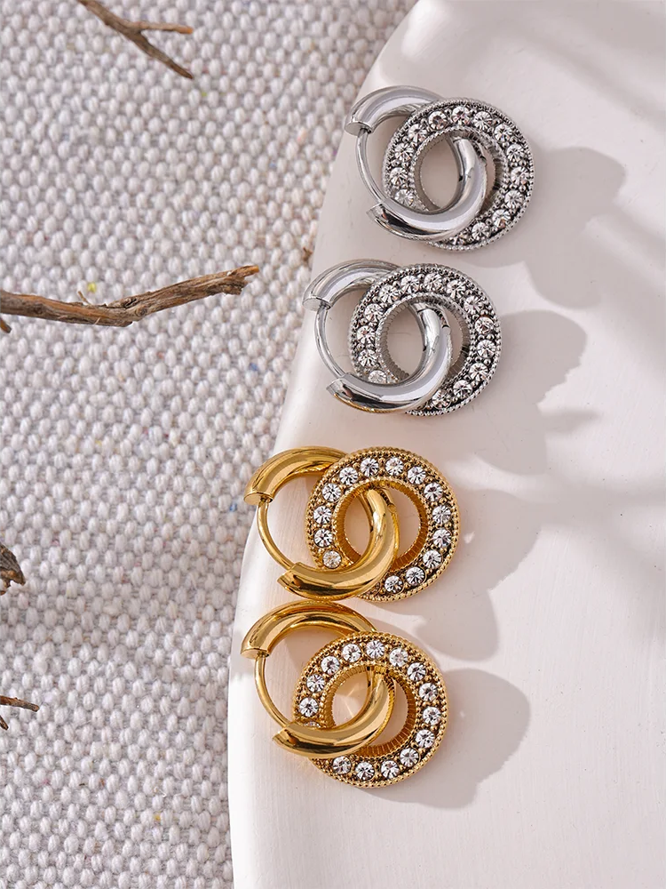 Round Drop Dangle Zircon Earrings - Ecru
