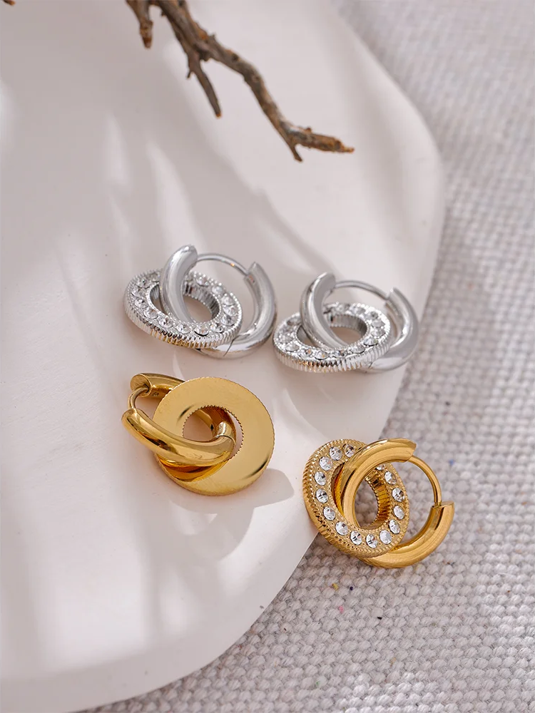 Round Drop Dangle Zircon Earrings - Ecru