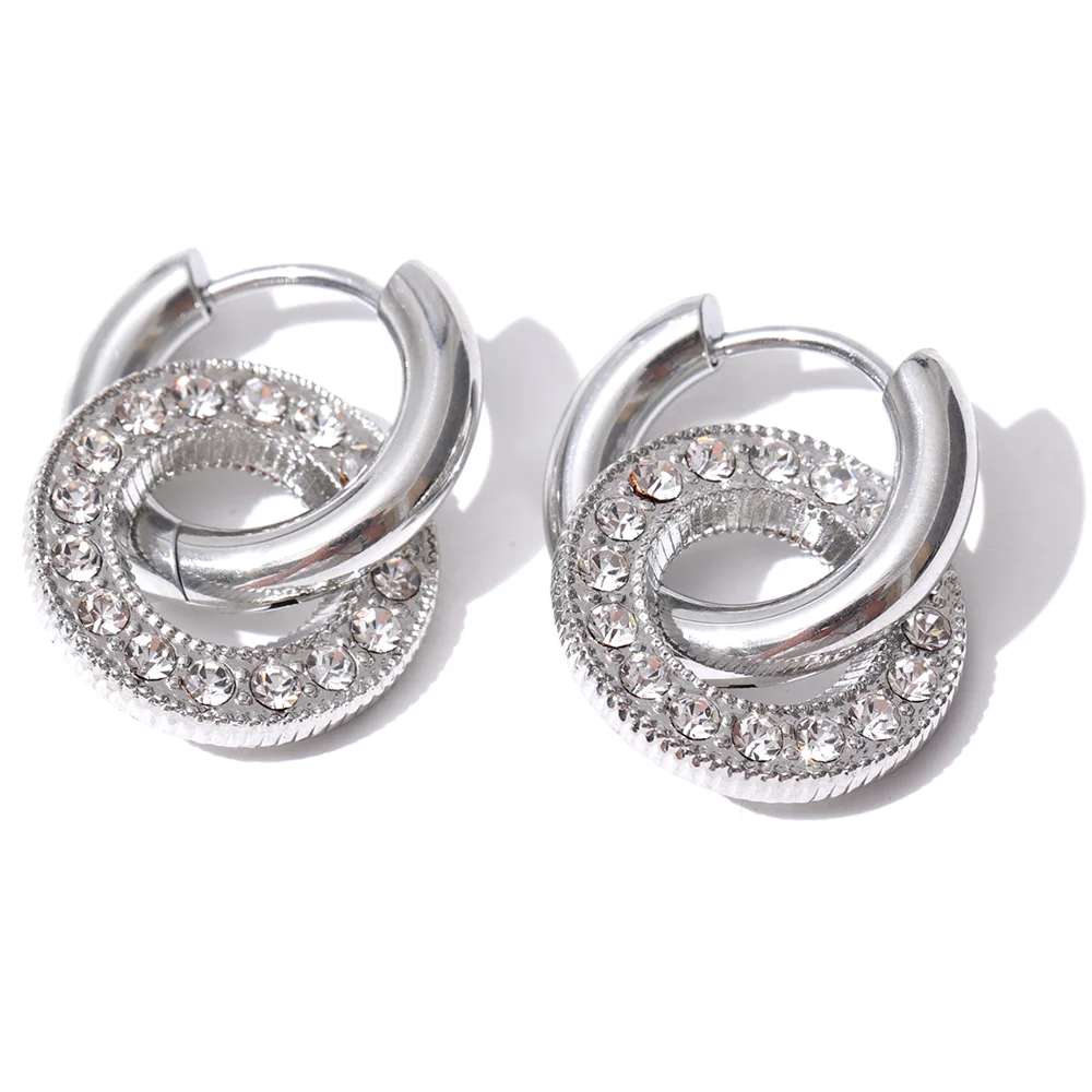 Round Drop Dangle Zircon Earrings - Ecru