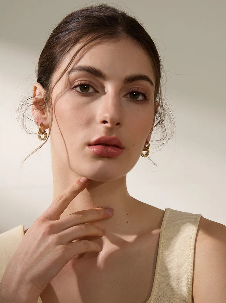 Round Drop Dangle Zircon Earrings - Ecru