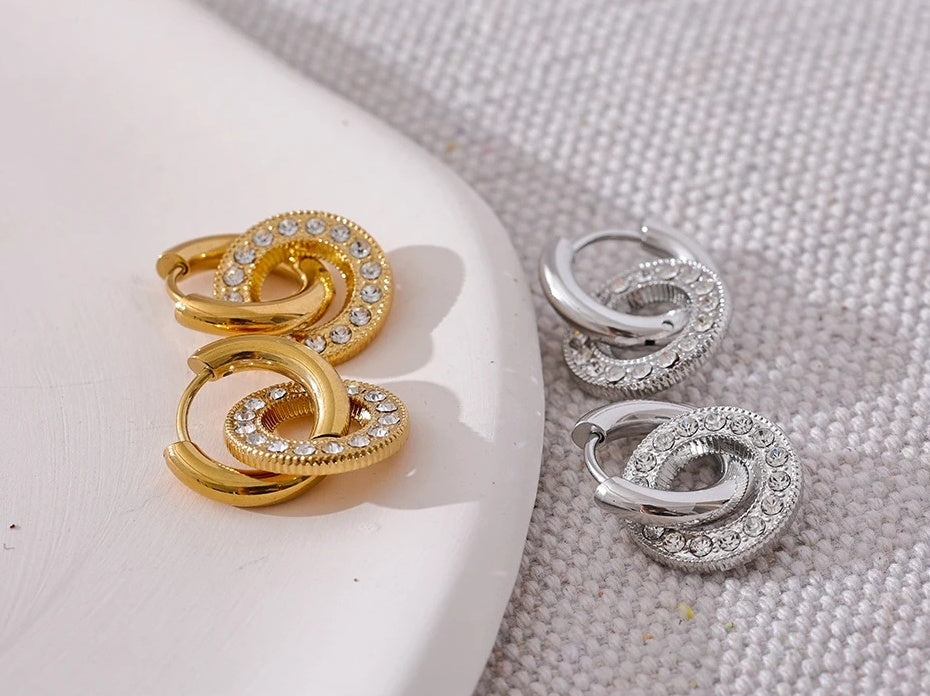 Round Drop Dangle Zircon Earrings - Ecru