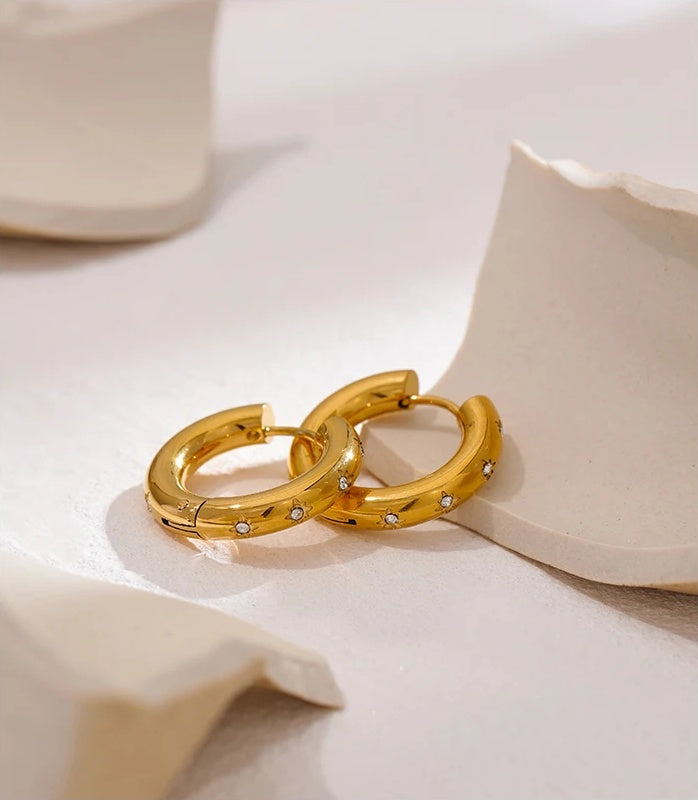 Round Star Golden Huggie Earrings