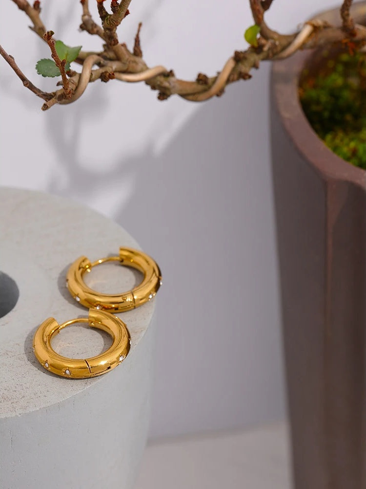 Round Star Golden Huggie Earrings