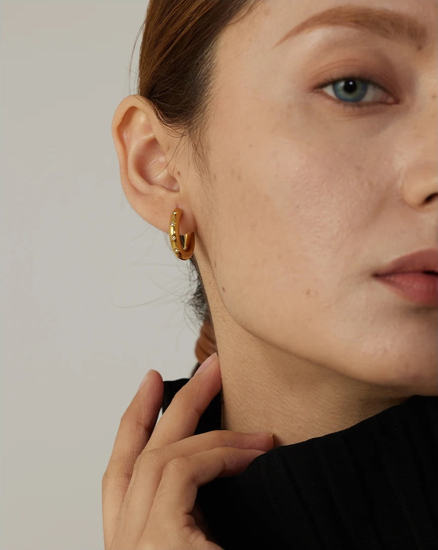 Round Star Golden Huggie Earrings