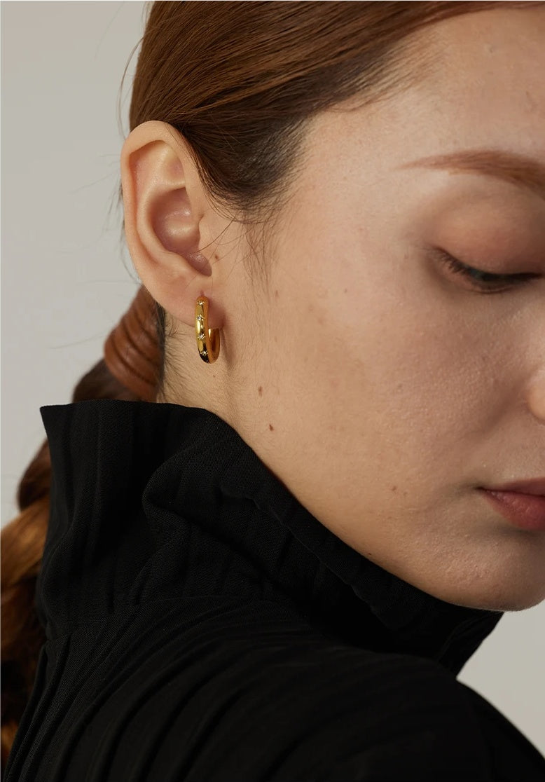 Round Star Golden Huggie Earrings