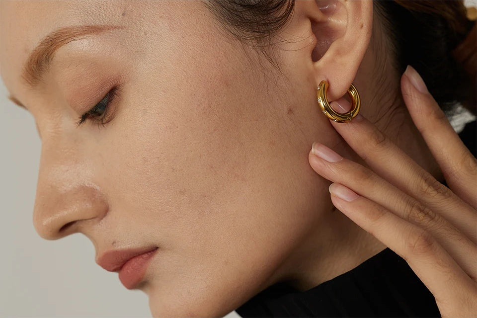 Round Star Golden Huggie Earrings