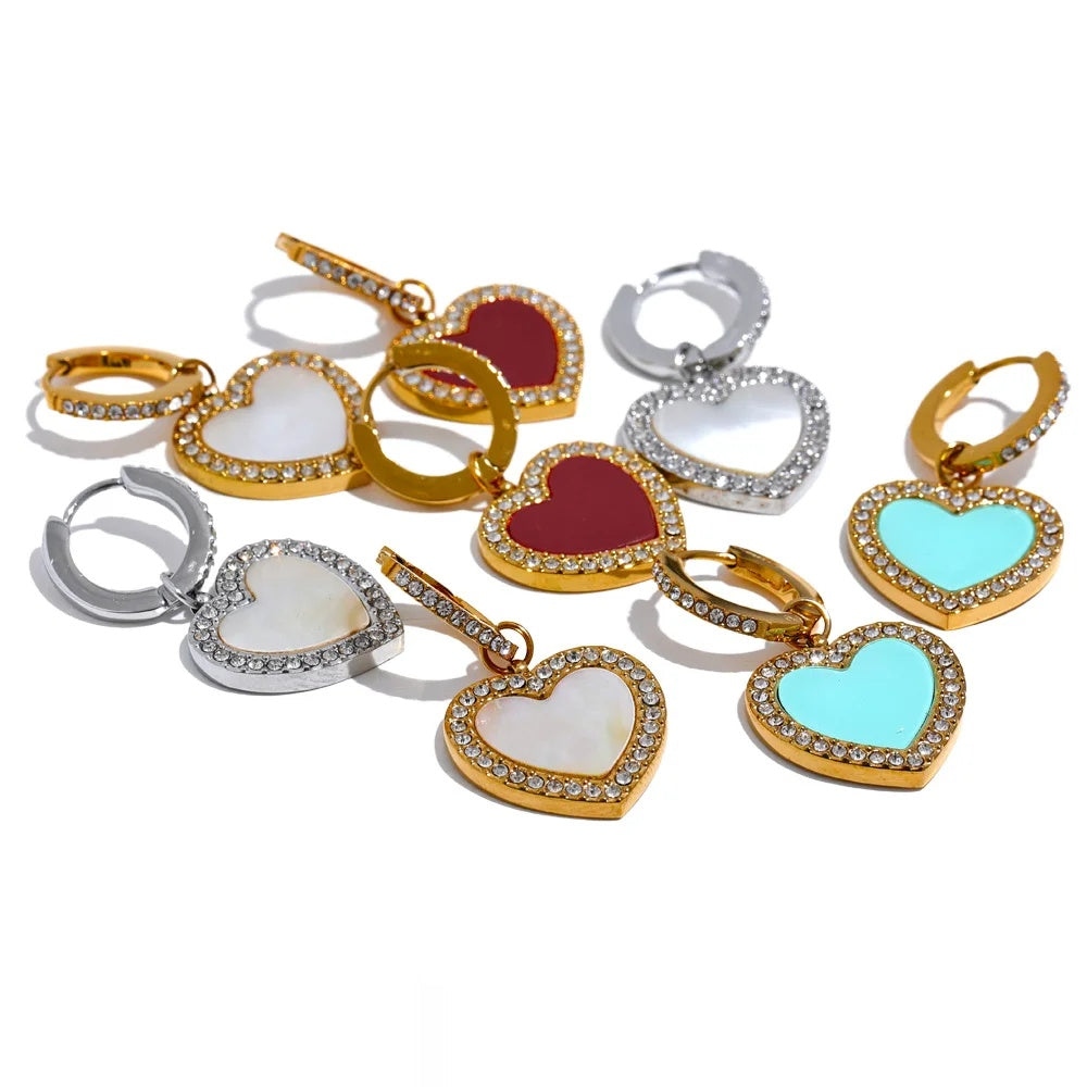 Shell Acrylic Heart Drop Earrings - Ecru