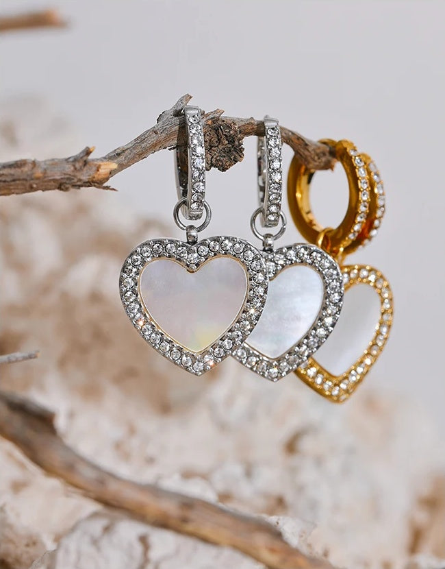 Shell Acrylic Heart Drop Earrings - Ecru