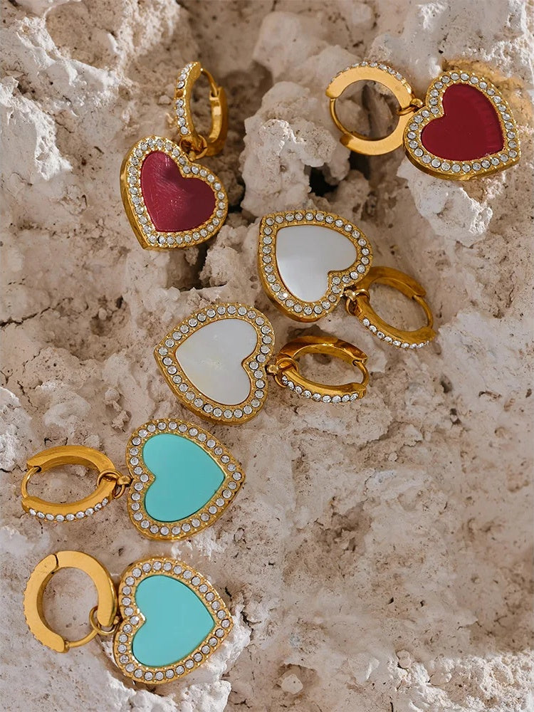 Shell Acrylic Heart Drop Earrings - Ecru