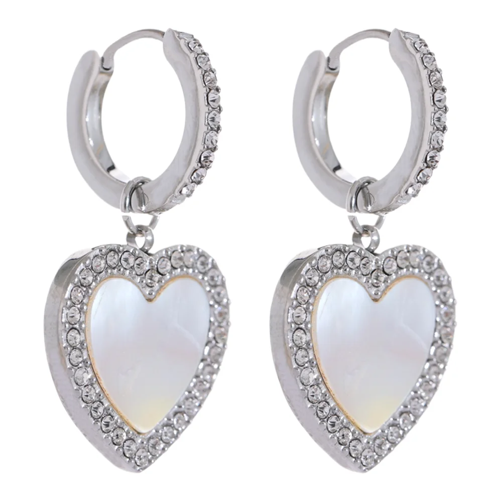 Shell Acrylic Heart Drop Earrings - Ecru