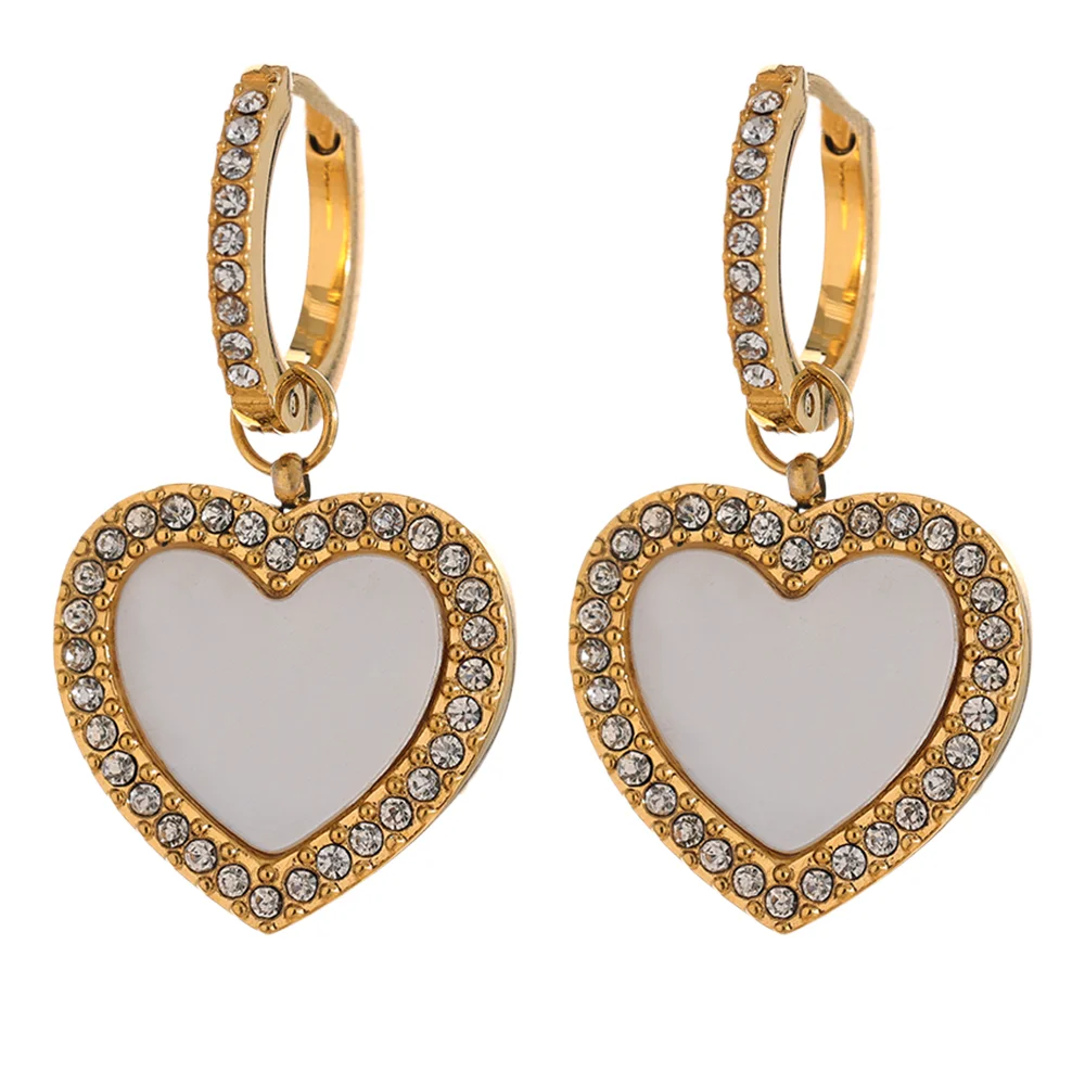Shell Acrylic Heart Drop Earrings - Ecru
