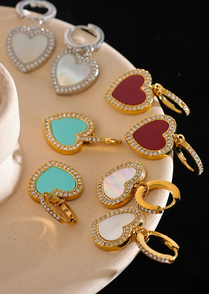 Shell Acrylic Heart Drop Earrings - Ecru